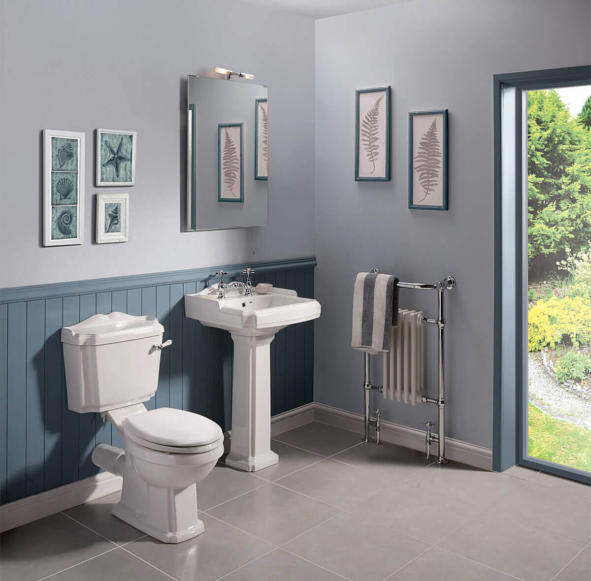 Nuie Legend 590mm White 2 Tap Hole Basin With Full Pedestal