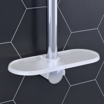 Grohe Tempesta acrylic easy reach soap dish with dimensions 22 x 91mm, mounted in a bathroom setting with tiled surface