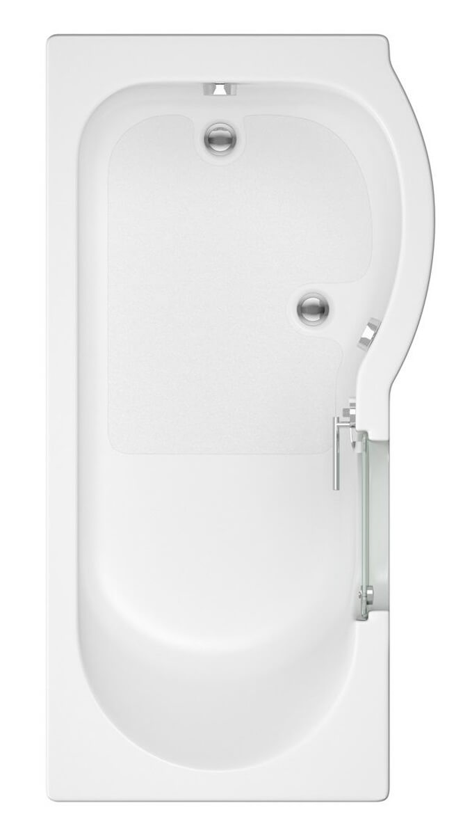 Trojan Concert Easy Access Walk-In P-Shaped Shower Bath with Screen, 1675x750mm, installed in a modern bathroom setting