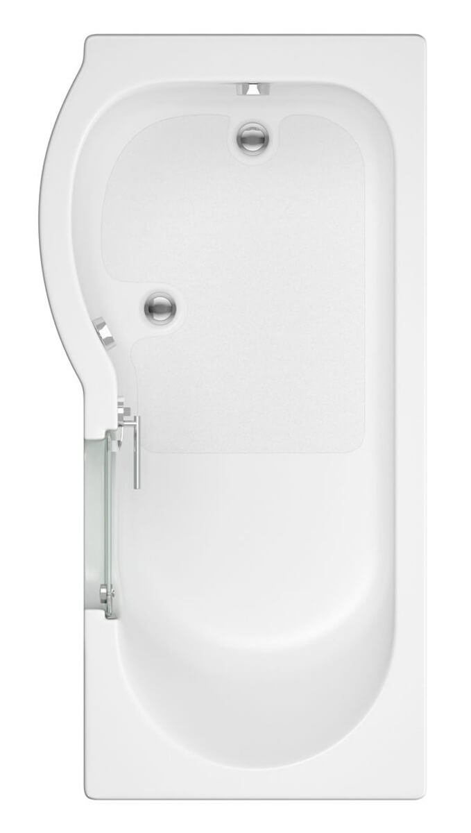 Tuskan Tiles Trojan Concert Easy Access Walk-In P-Shape Shower Bath with Screen, 1675 x 750mm, featuring a modern, accessible design