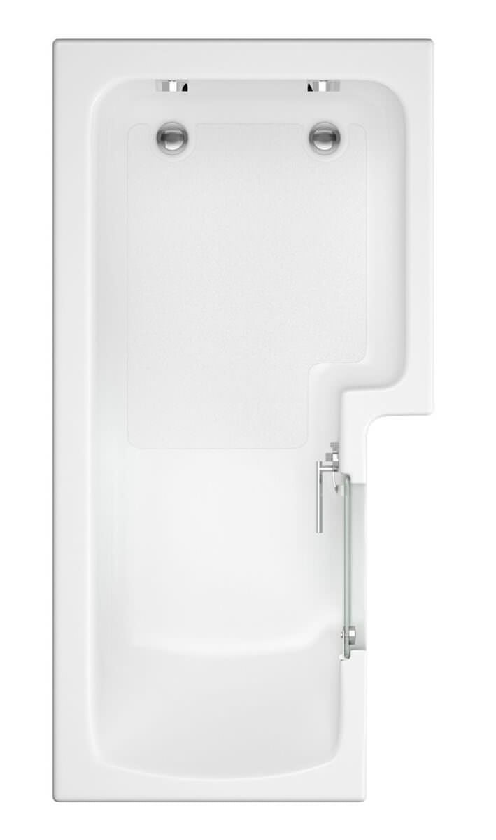 Trojan Solarna L Shape walk-in bath with anti-slip surface, 1700x850mm, in a bathroom setting with accessible design features