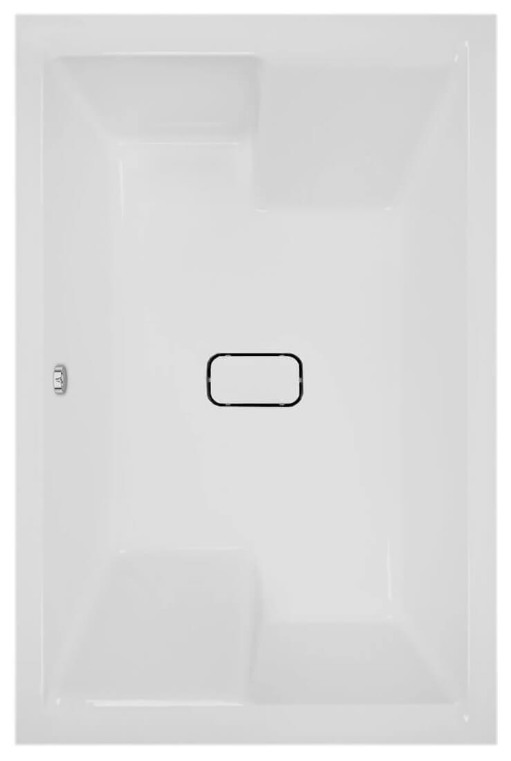 White Trojan Amare 1800x1200mm superdeep double-ended inset bath by Tuskan Tiles, shown from a side view.