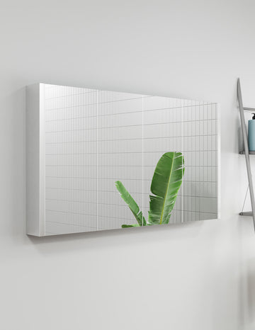 Nuie Eden Gloss White Wall Hung Mirrored Cabinet - 4 Door - 1200 x 650mm - Tuskan Tiles