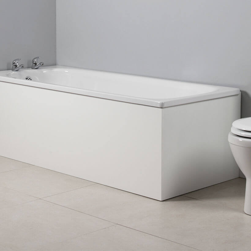 Tavistock Meridian Isocore straight white front bath panel, 1700 x 520mm, with clean, smooth surface and modern design.