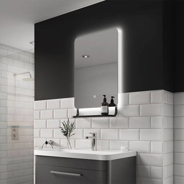 Sensio Harbour Matt Black Rectangular LED Backlit Mirror with Integrated Shelf - 500 x 790mm