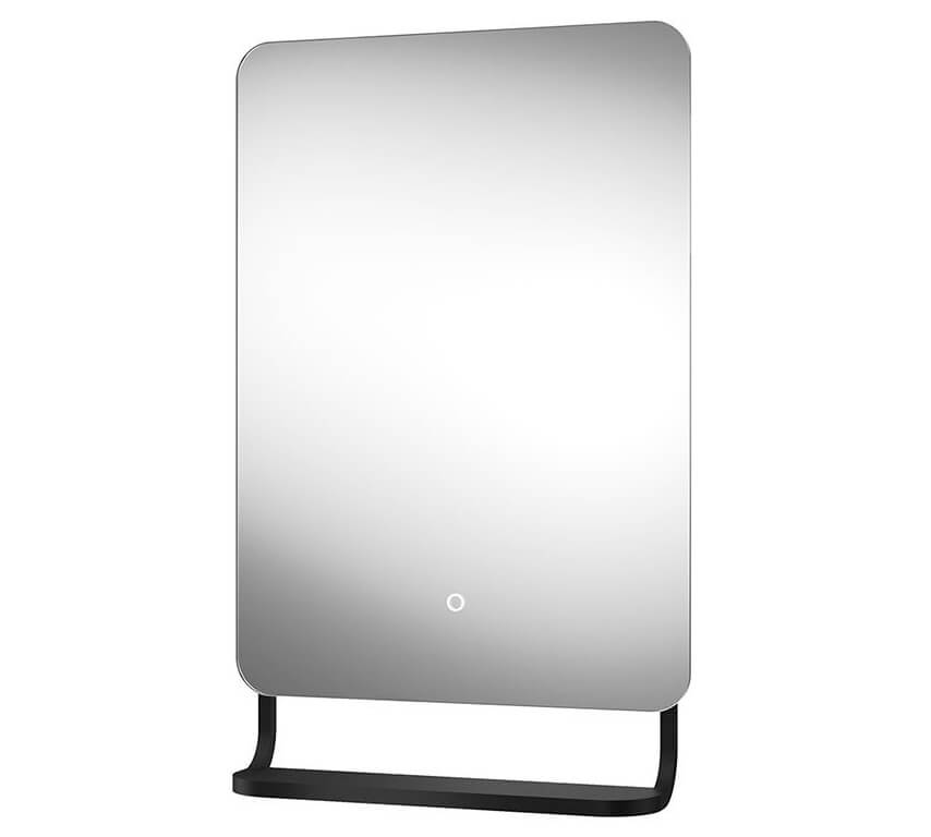 Sensio Harbour Matt Black Rectangular LED Backlit Mirror with Integrated Shelf - 500 x 790mm