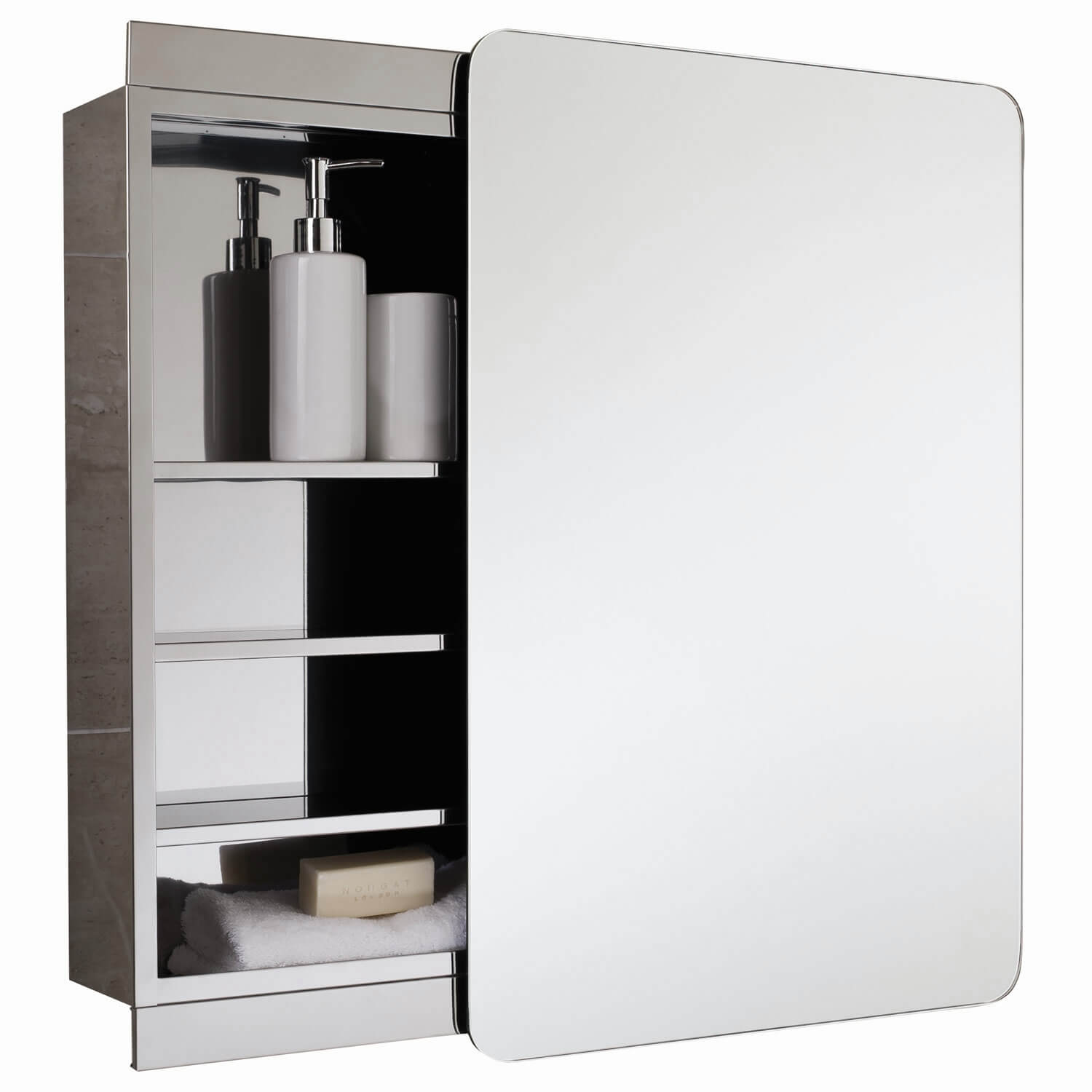 RAK Slide Stainless Steel Mirror Cabinet - 1 Door - 500 x 700mm - Tuskan Tiles