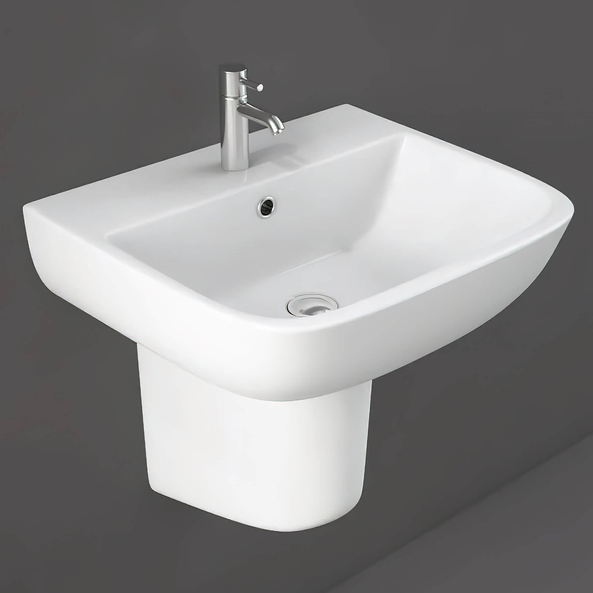 RAK Series 600 1 Tap Hole White Basin 520mm With Pedestal