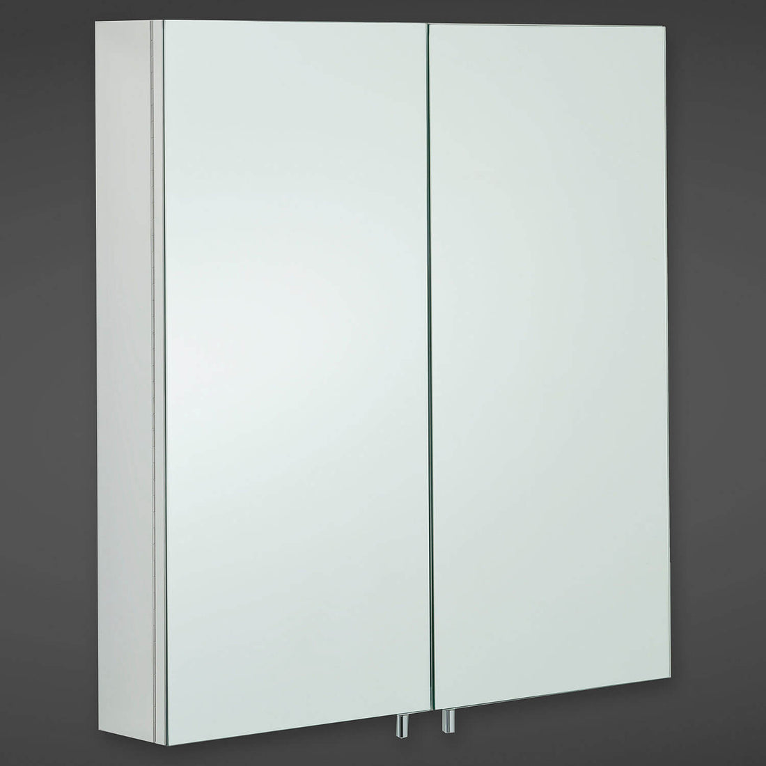 RAK Delta Stainless Steel Mirrored Cabinet with Pin Handles - 2 Door - 670 x 600mm - Tuskan Tiles