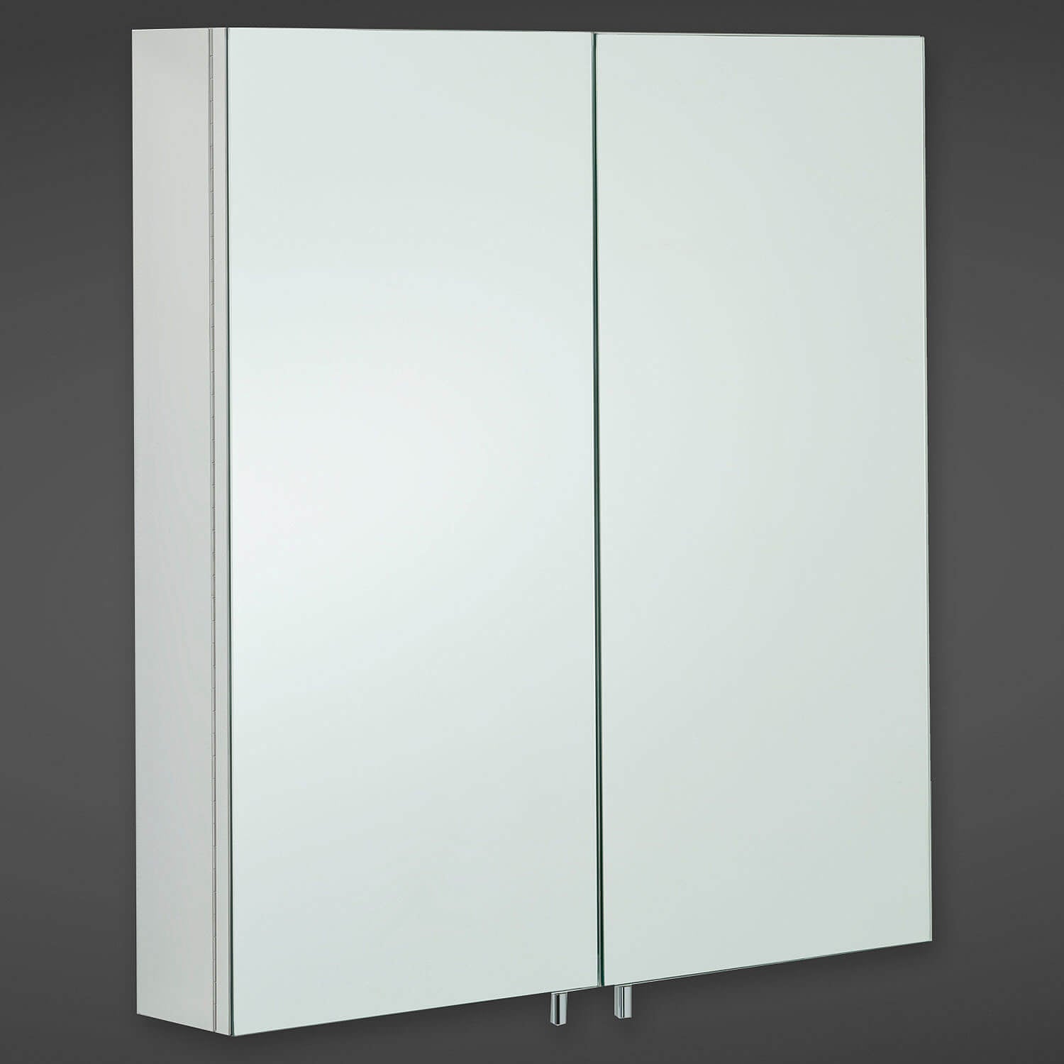 RAK Delta Stainless Steel Mirrored Cabinet with Pin Handles - 2 Door - 670 x 600mm - Tuskan Tiles