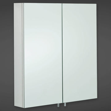 RAK Delta Stainless Steel Mirrored Cabinet with Pin Handles - 2 Door - 670 x 600mm - Tuskan Tiles