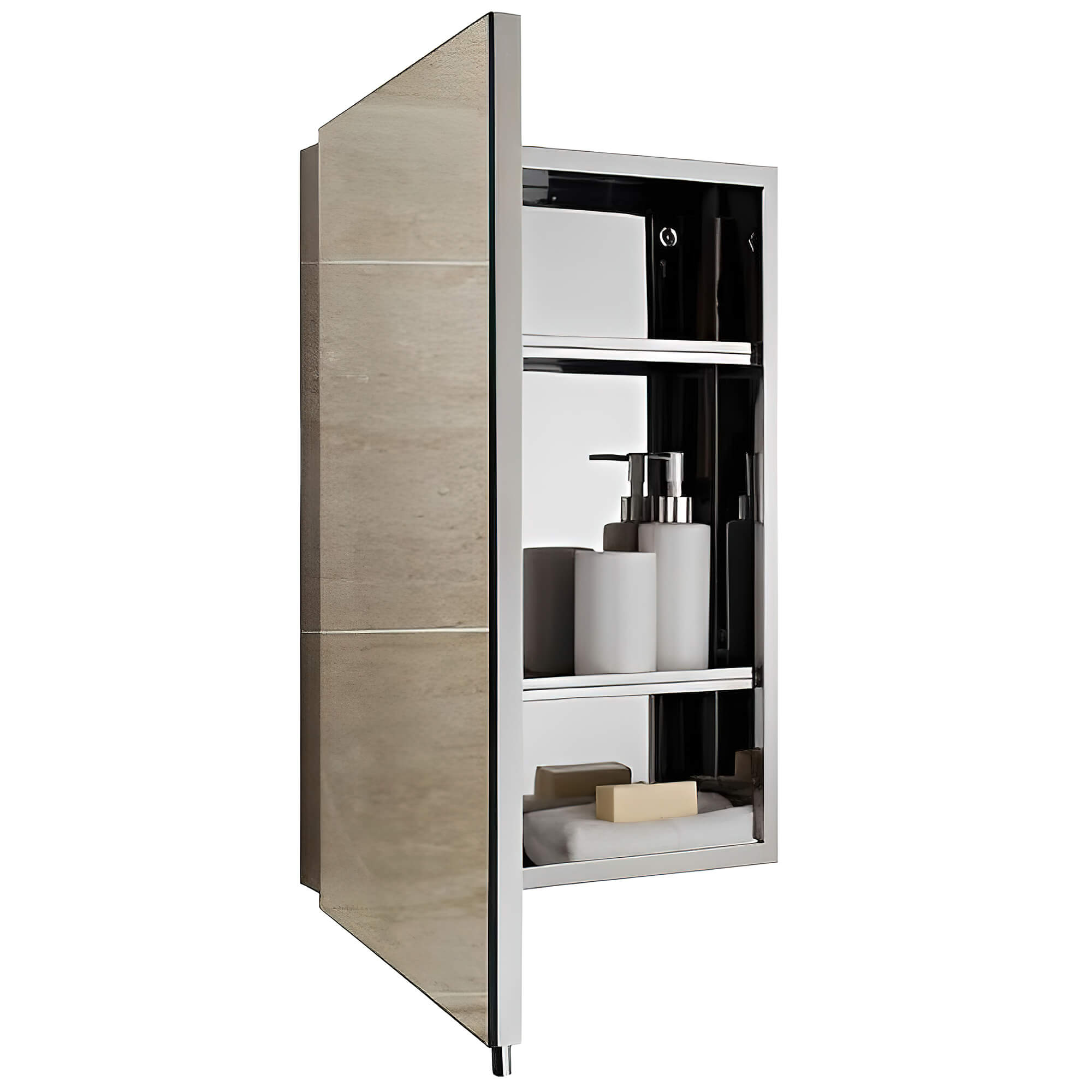 RAK Cube Stainless Steel Mirrored Cabinet - Pin Handle - 400 x 600mm - Tuskan Tiles
