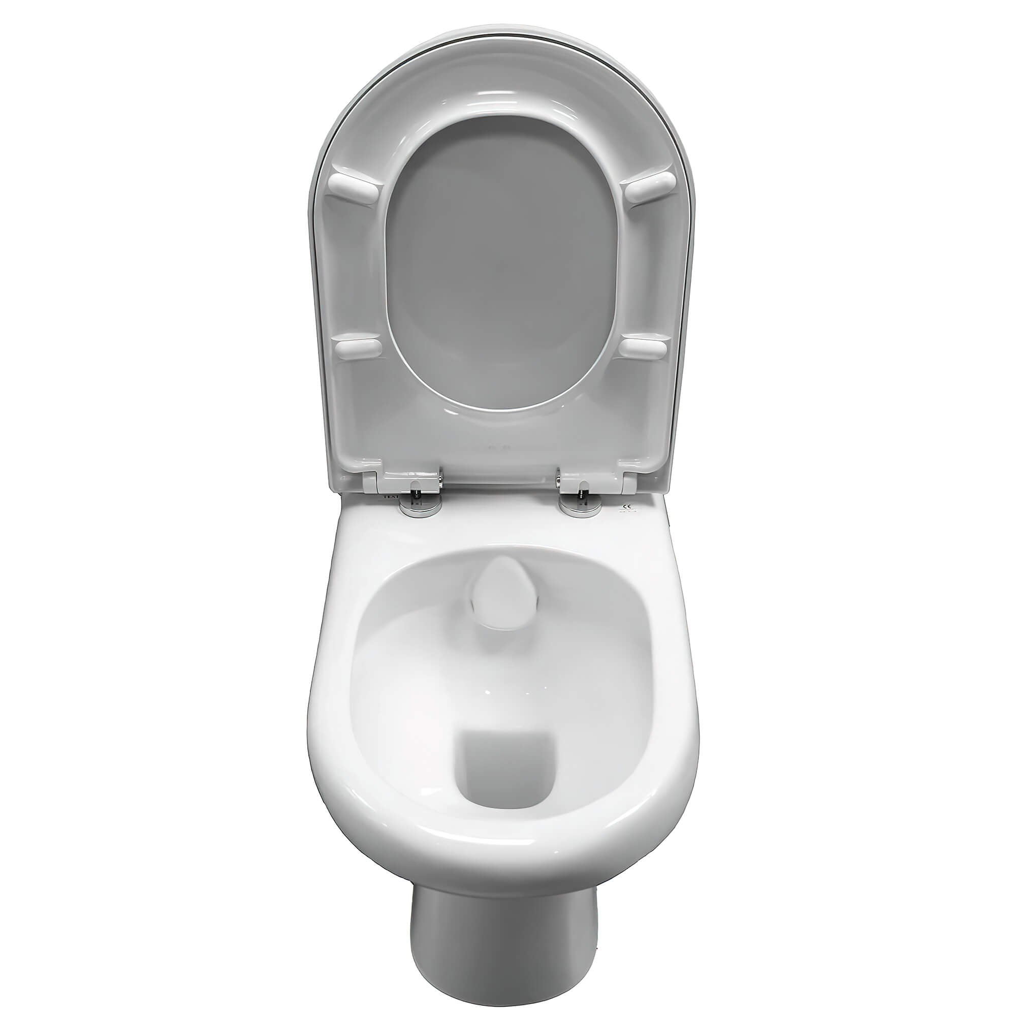 Rakus Compact Deluxe full access rimless close-coupled toilet with cistern, 365x625mm, shown in a modern bathroom setting.