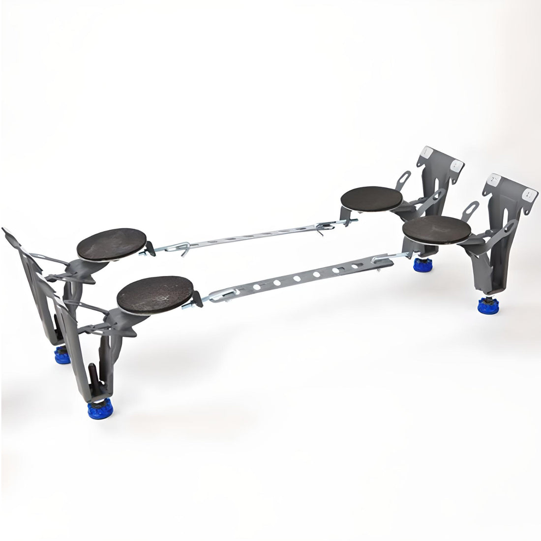 Kaldewei supporting frame for bath, installed on bathroom floor, with visible metal structure and mounting hardware.