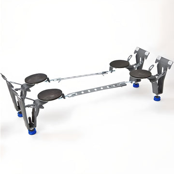 Kaldewei supporting frame for bath, installed on bathroom floor, with visible metal structure and mounting hardware.
