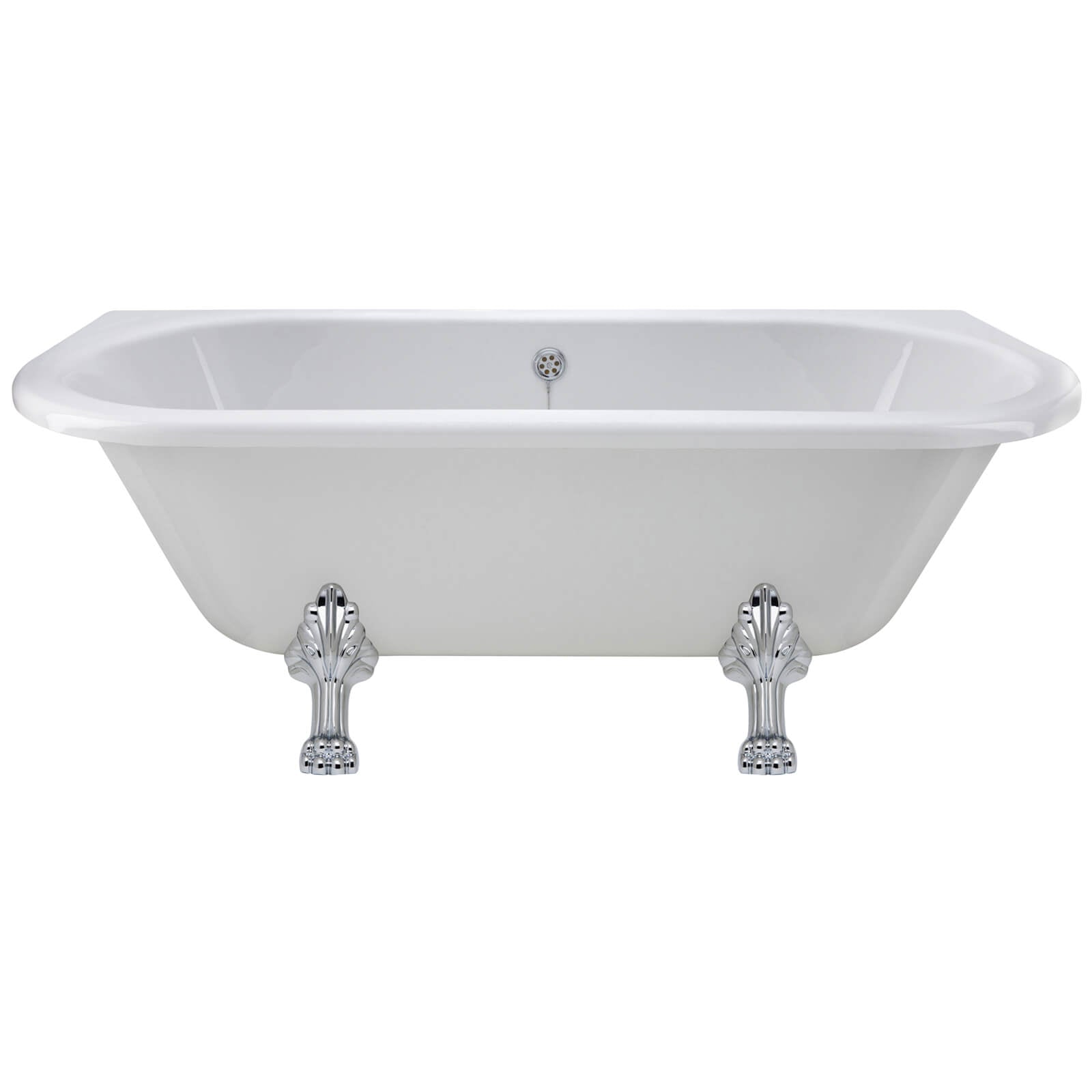 Traditional back to wall roll top bath by Hudson Reed with legs, acrylic, 1700x750mm, suitable for classic bathroom settings.