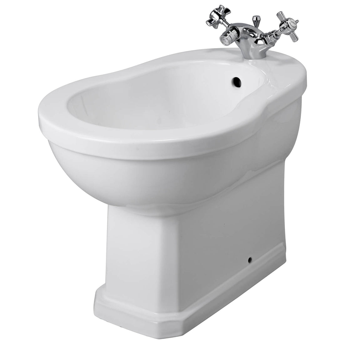 White Hudson Reed Richmond traditional floorstanding bidet with dimensions 390 x 565mm, showcasing a sleek bathroom fixture.