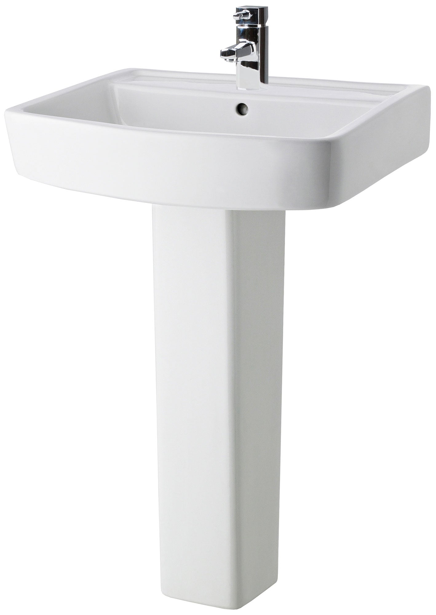 Nuie Bliss 600mm White Basin And Pedestal With 1 Tap Hole