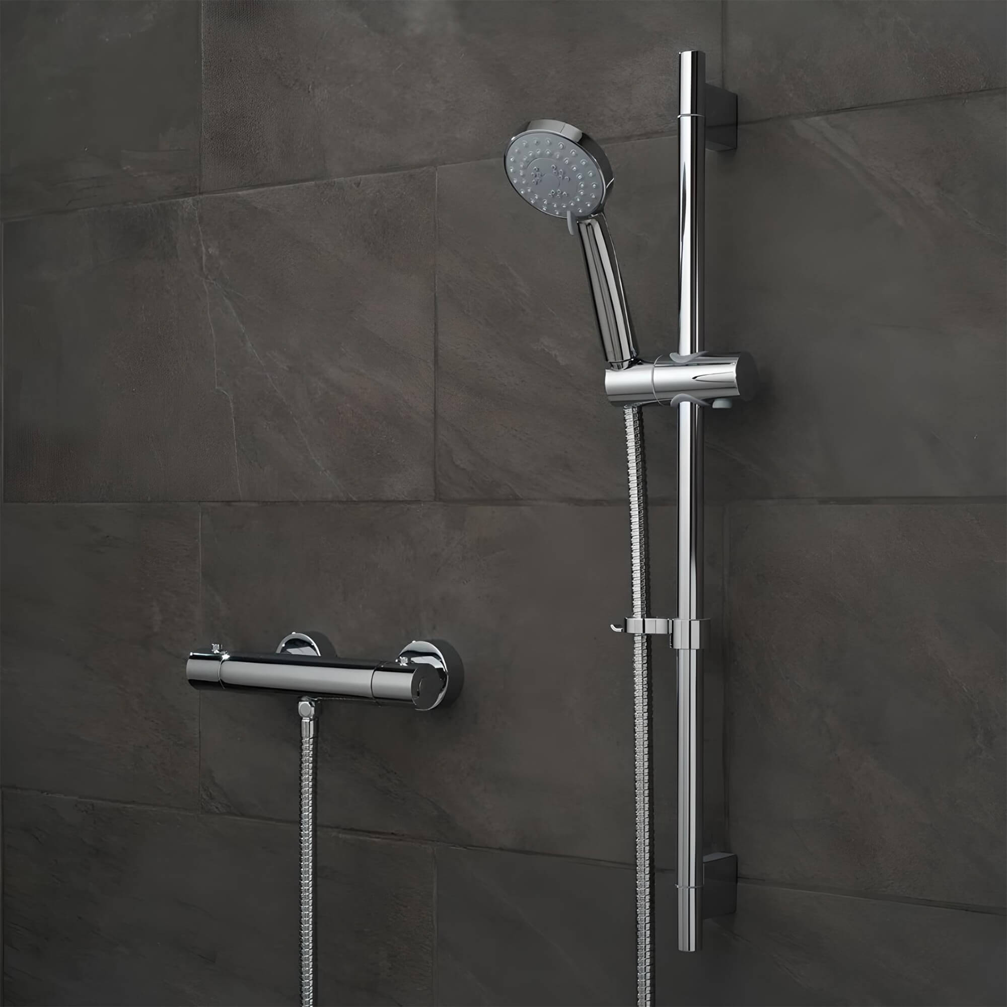 Vado Prima Exposed Thermostatic Chrome Bar Shower Mixer Valve with Slide Rail Kit