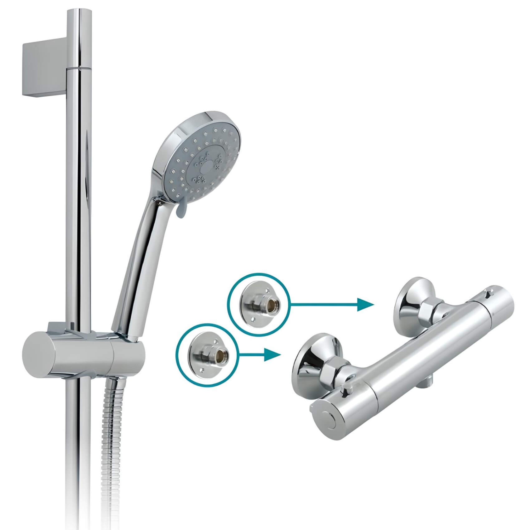 Vado Prima Exposed Thermostatic Chrome Bar Shower Mixer Valve with Slide Rail Kit