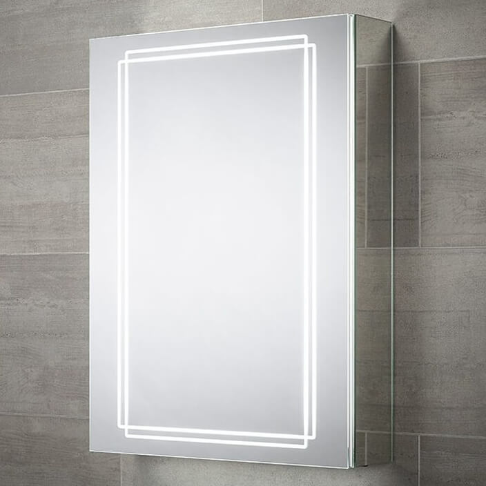 Sensio Harlow Aluminium Illuminated Mirror Cabinet with Shaver Socket - 500 x 700mm - Tuskan Tiles