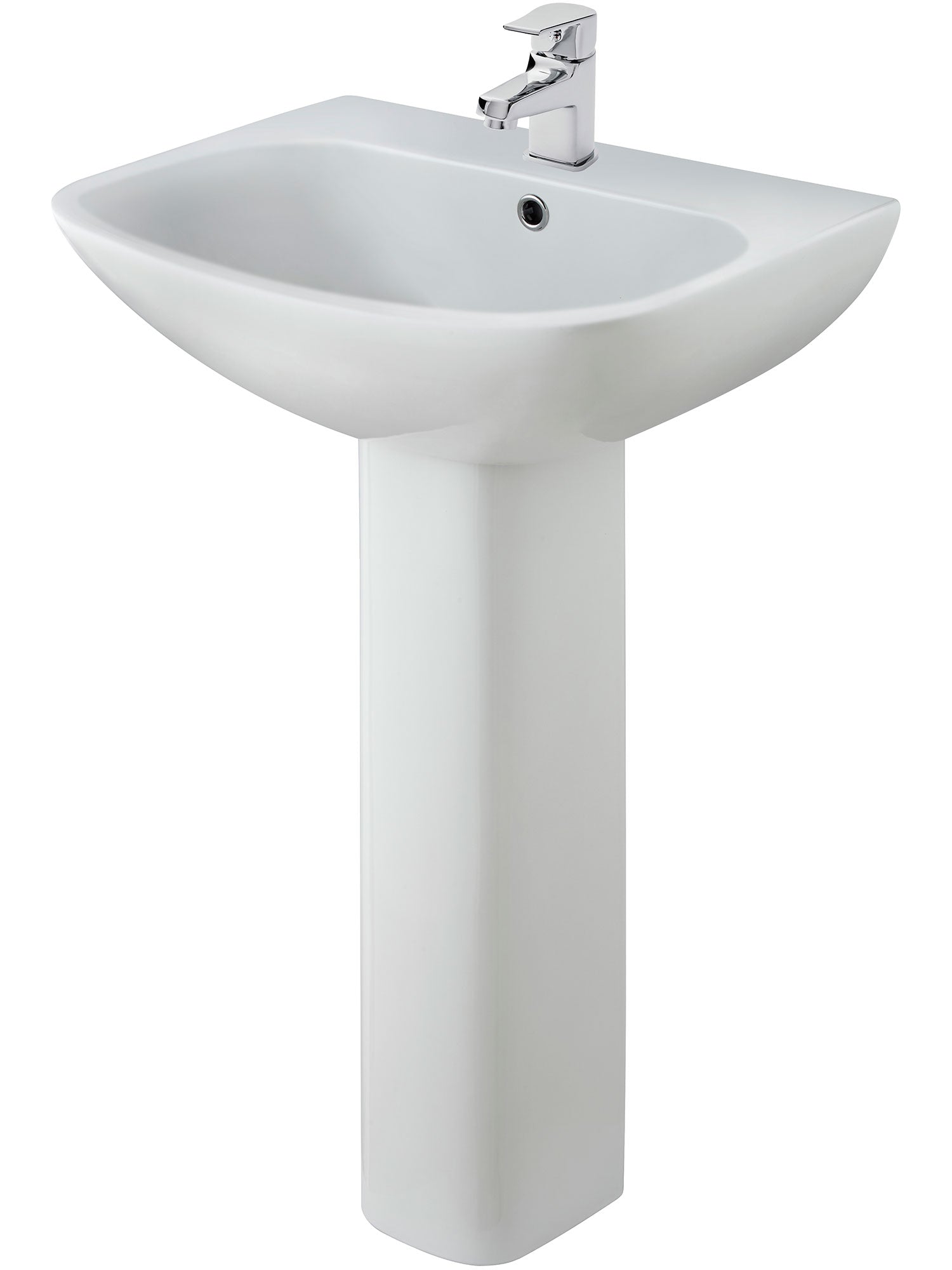 Nuie Ava 545mm Wide 1 Tap Hole White Basin With Full Pedestal