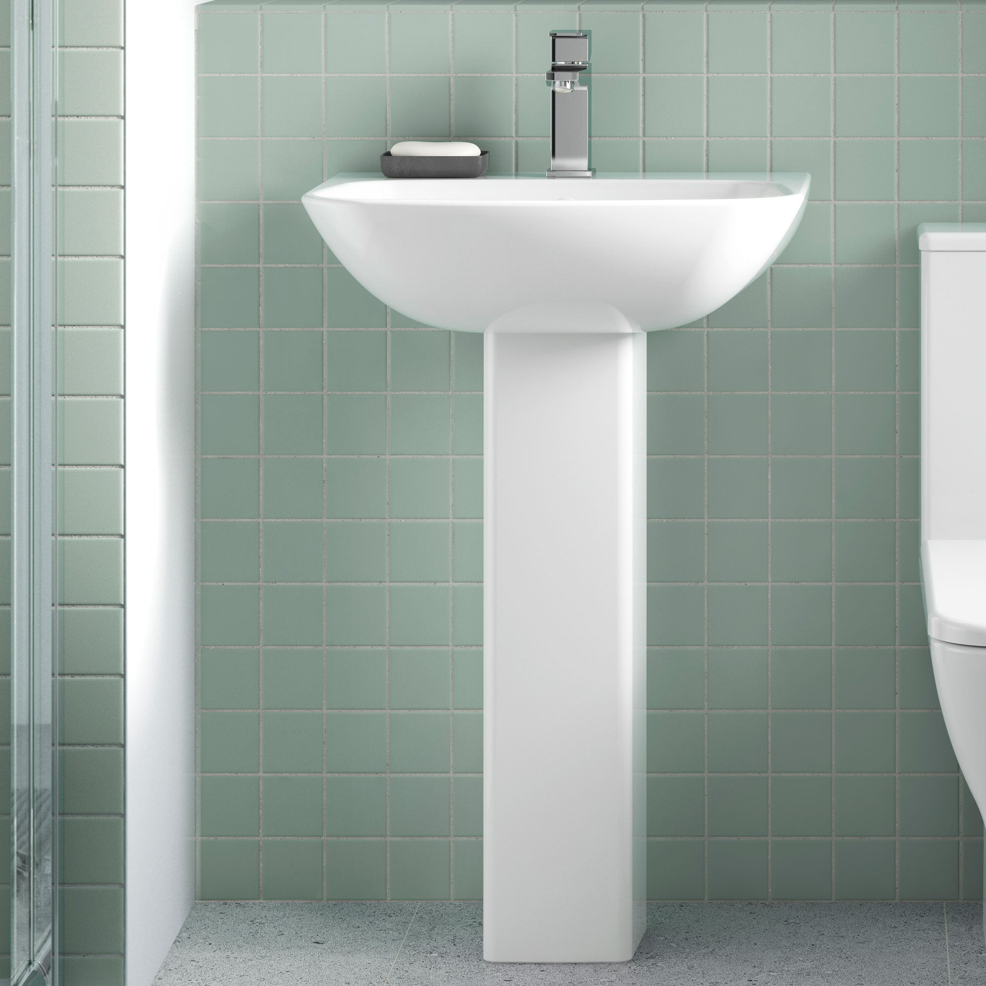 Nuie Ava 545mm Wide 1 Tap Hole White Basin With Full Pedestal
