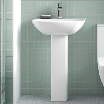 Nuie Ava 545mm Wide 1 Tap Hole White Basin With Full Pedestal
