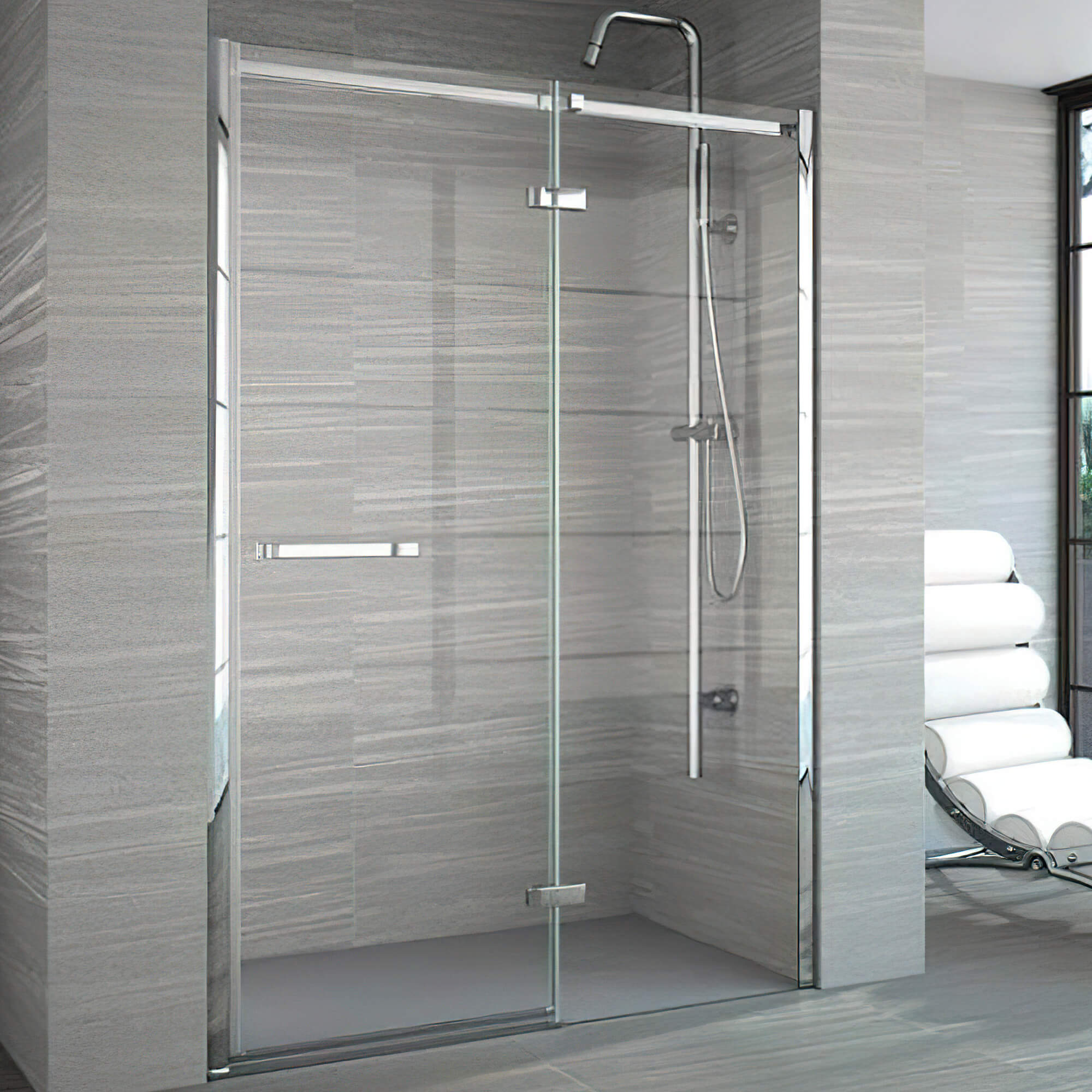 Merlyn 8-Series Hinged Frameless Shower Door with Inline Panel - Clear Glass - Reversible