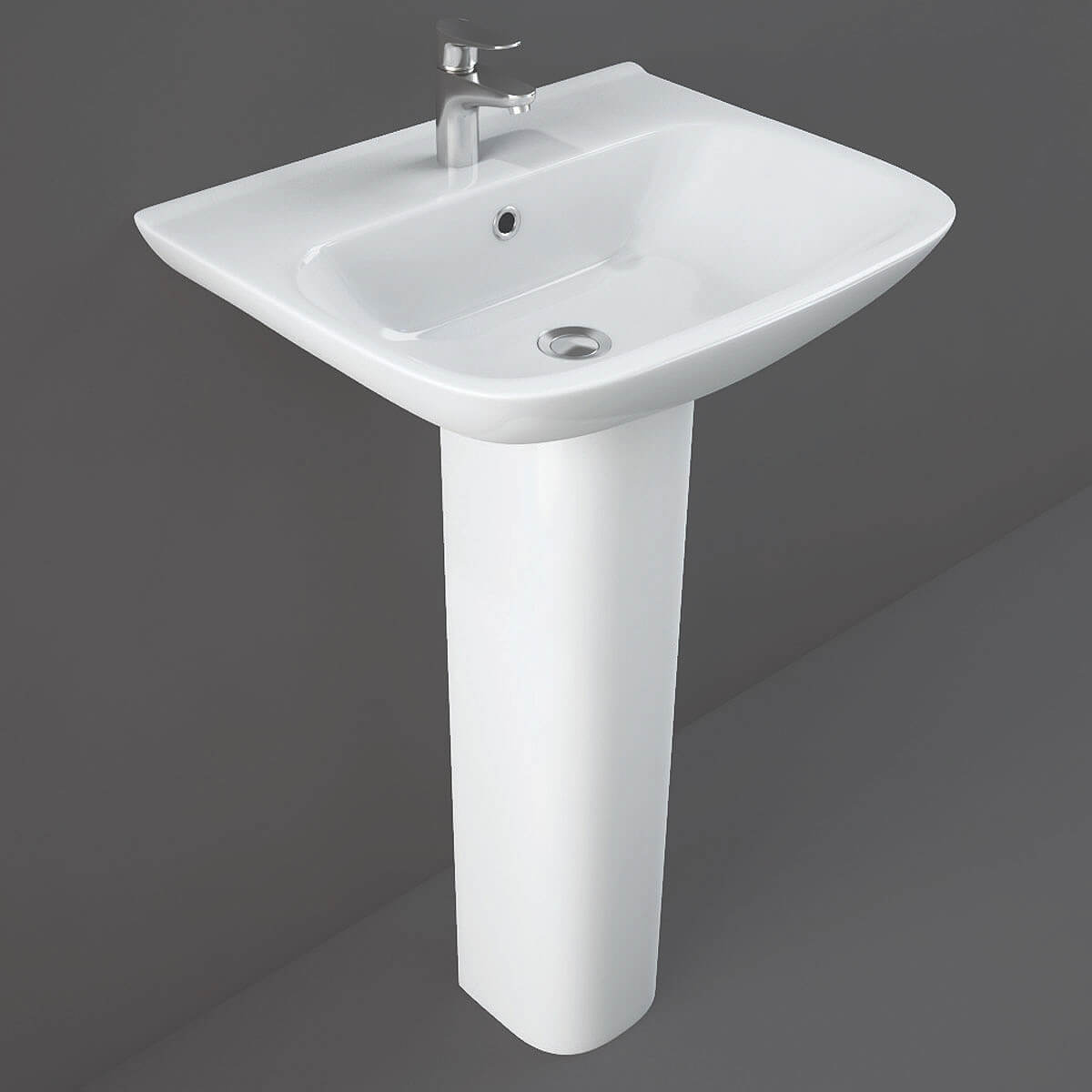 Contemporary white RAK Origin-62 4-piece suite by Tuskan Tiles, featuring sleek modern design and smooth surfaces.