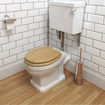 White low level WC pan with cistern and flush pipe kit, traditional design, 520x525mm, by Tuskan Tiles.