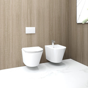 White wall-hung WC pan by Tuskan Tiles, IMEX Arco model, with fixing, measuring 360 x 520mm, shown in the image.