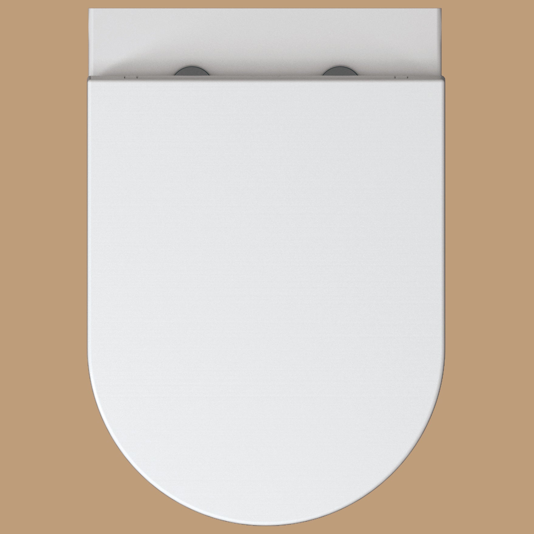 White wall-hung WC pan by Tuskan Tiles, IMEX Arco model, with fixing, measuring 360 x 520mm, installed on bathroom wall.