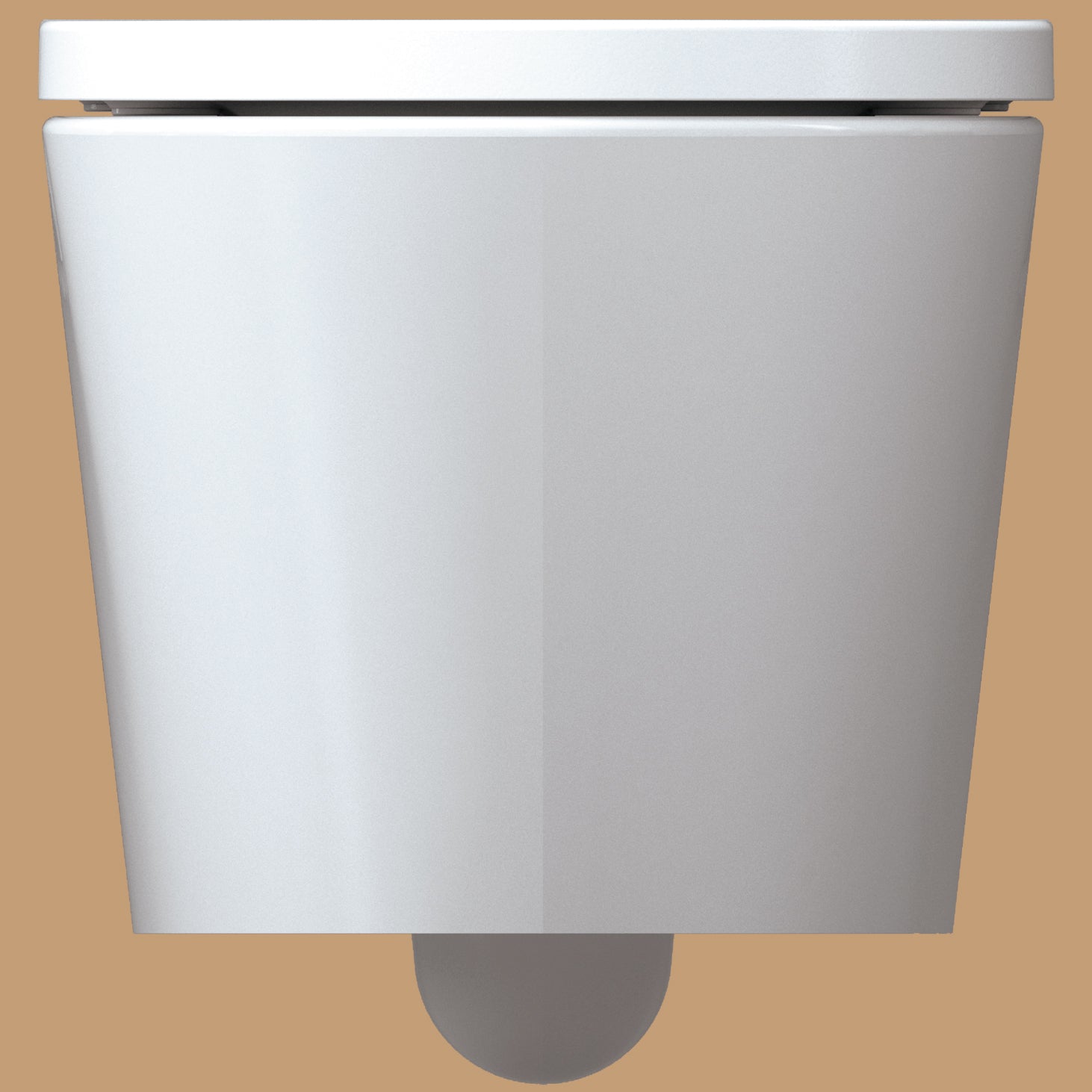 IMEX Arco white wall-hung WC pan with fixing, 360 x 520mm, modern bathroom fixture by Tuskan Tiles, shown installed on wall.