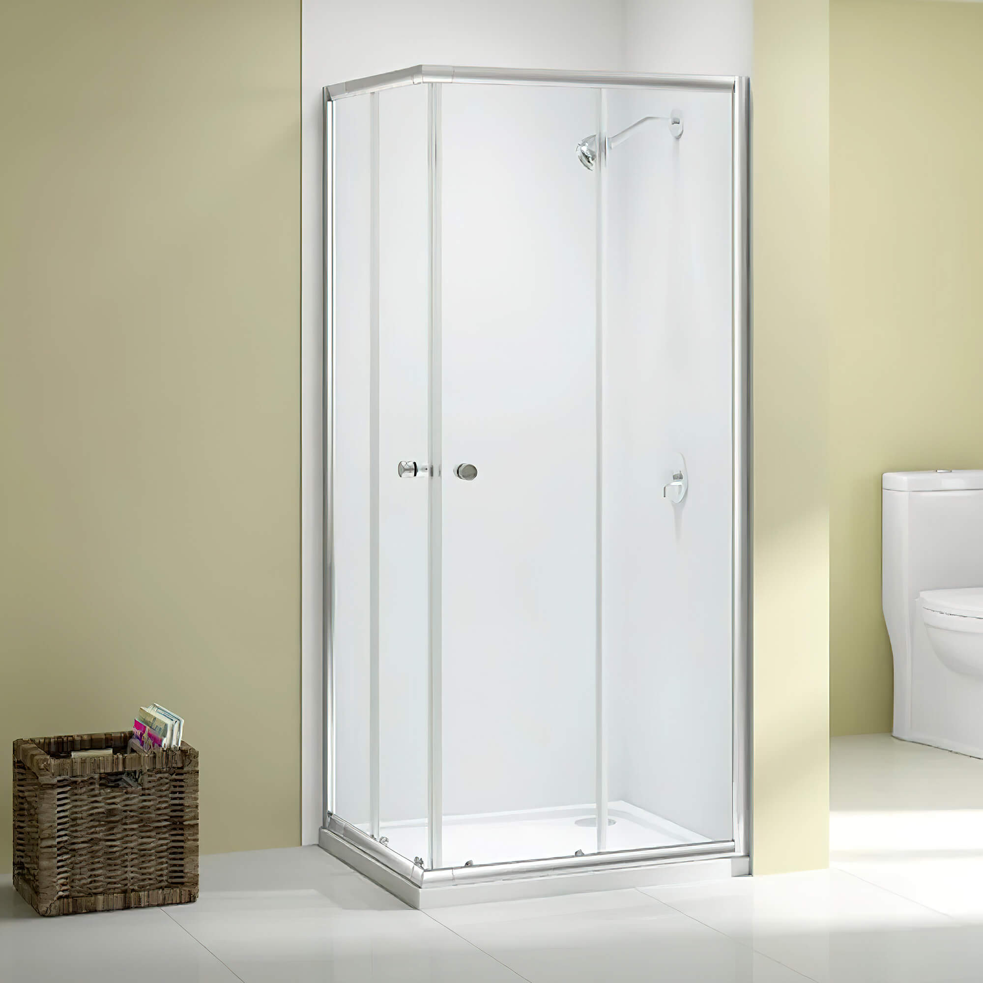 Merlyn Ionic Source sliding corner shower cubicle with chrome finish, 2 doors, 760x800mm, designed for modern bathroom spaces