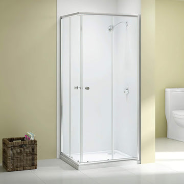 Merlyn Ionic Source sliding corner shower cubicle with chrome finish, 2 doors, 760x800mm, designed for modern bathroom spaces