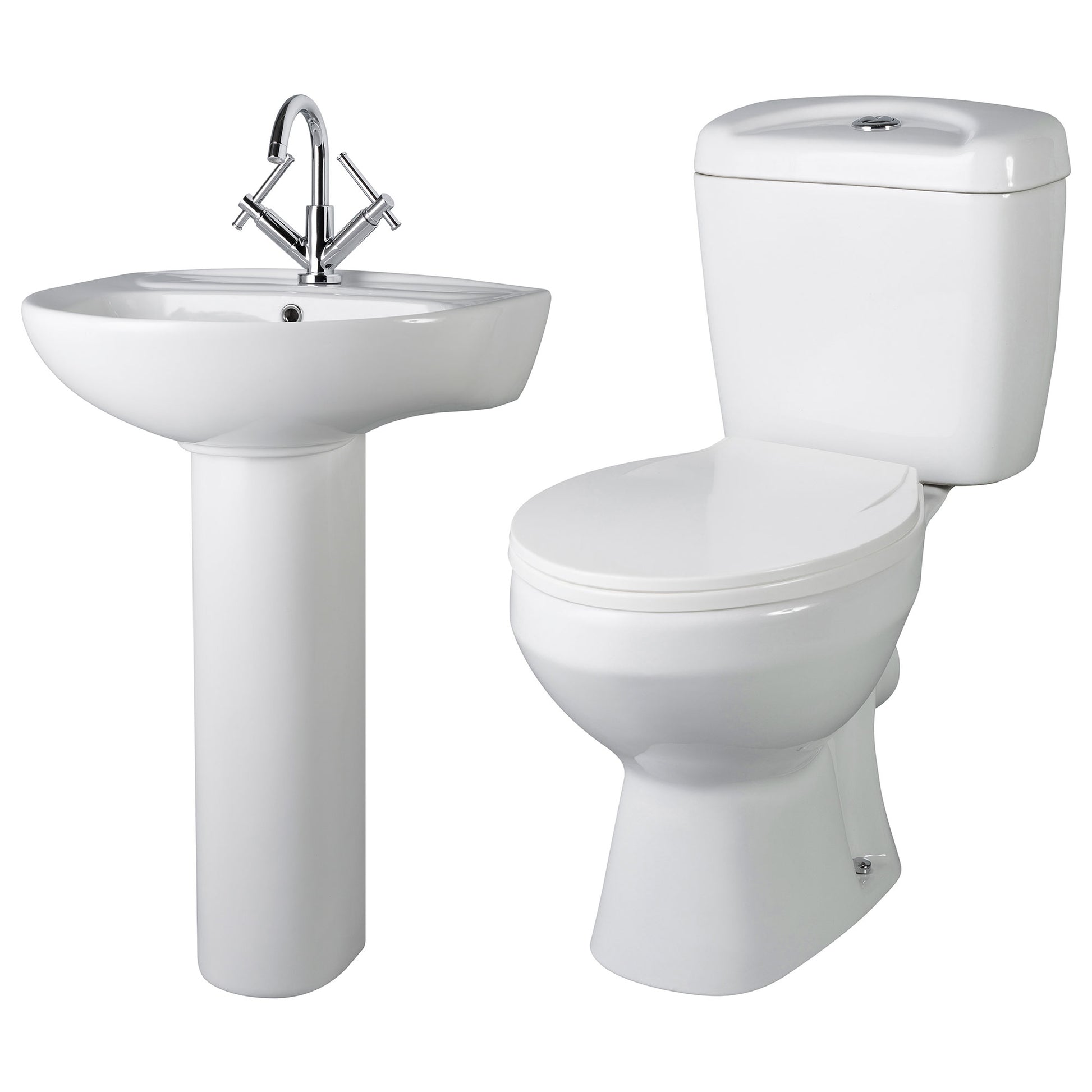 Contemporary Nuie Melbourne white toilet and basin pack with sleek design, ideal for modern bathroom setups.