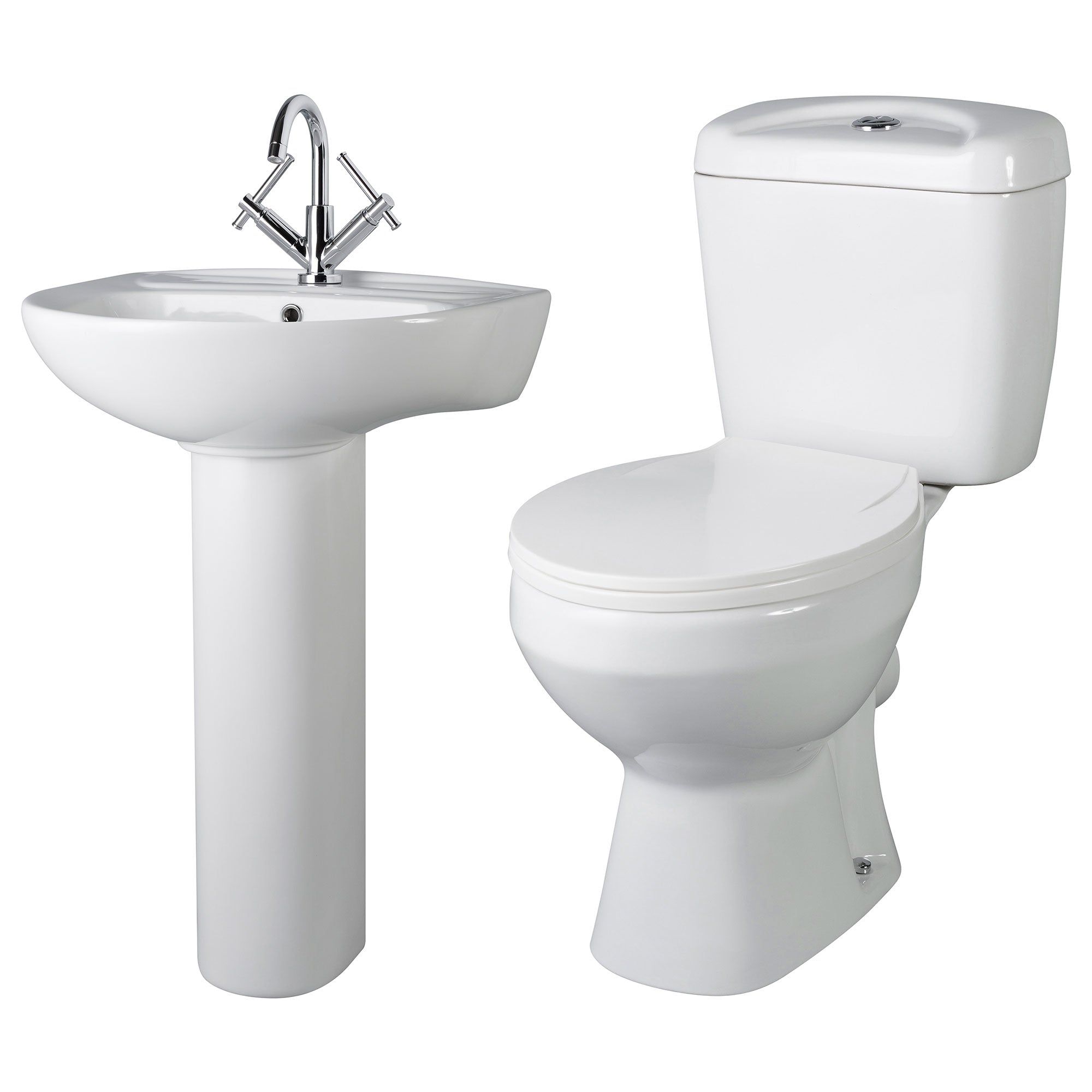 Contemporary Nuie Melbourne white toilet and basin pack with sleek design, ideal for modern bathroom setups.