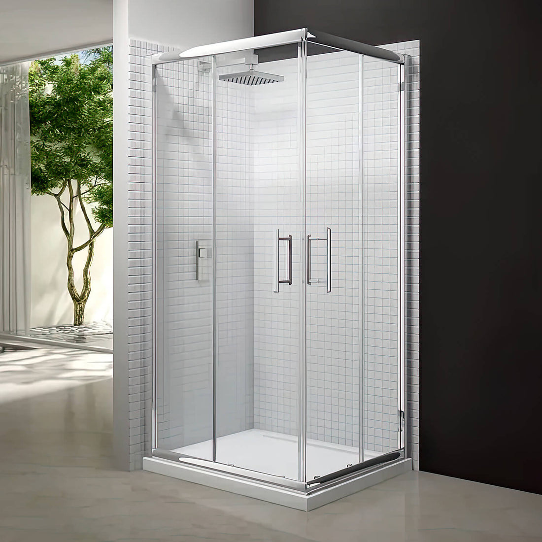 Tuskan Tiles Merlyn 6-Series sliding corner shower enclosure with 2 doors, aluminium frame, 800x800mm, modern bathroom design