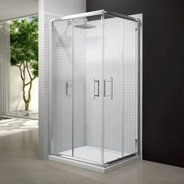 Tuskan Tiles Merlyn 6-Series sliding corner shower enclosure with 2 doors, aluminium frame, 800x800mm, modern bathroom design