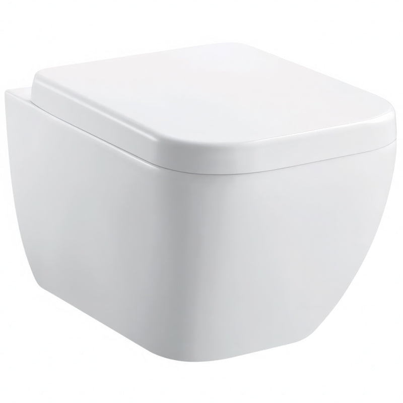 Square wall-mounted toilet by Tuskan Tiles, IMEX Essence series, 355x470mm, with sleek white ceramic finish.