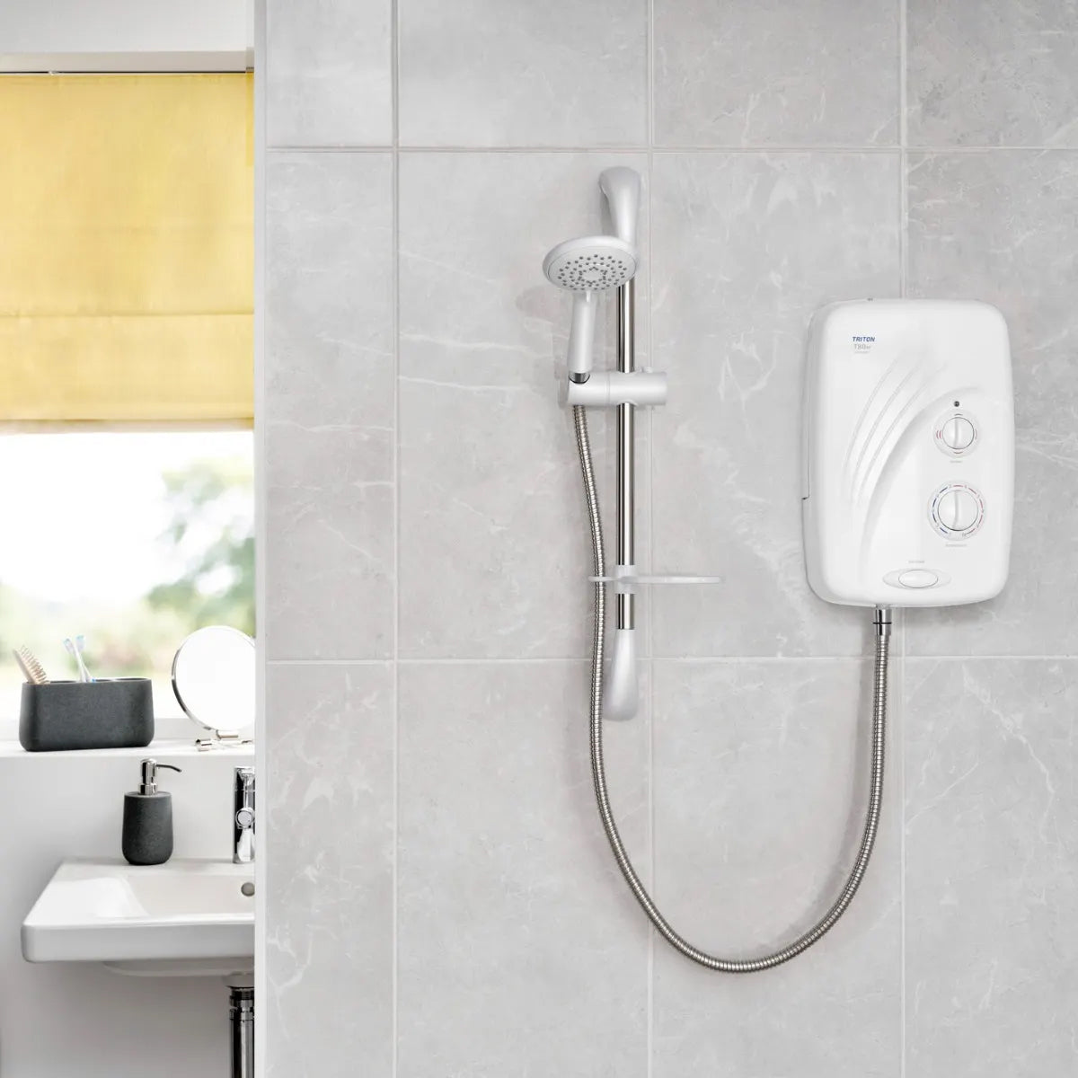 Triton White Electric Pumped Shower with Slide Rail Kit - Silent Running - 8.5 kW