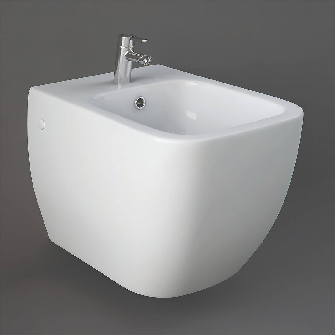 Wall-hung bidet by Tuskan Tiles with one tap hole and 525mm projection, featuring sleek, modern design for bathroom use.