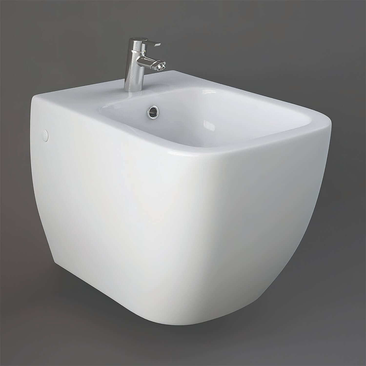 Wall-hung bidet by Tuskan Tiles with one tap hole and 525mm projection, featuring sleek, modern design for bathroom use.