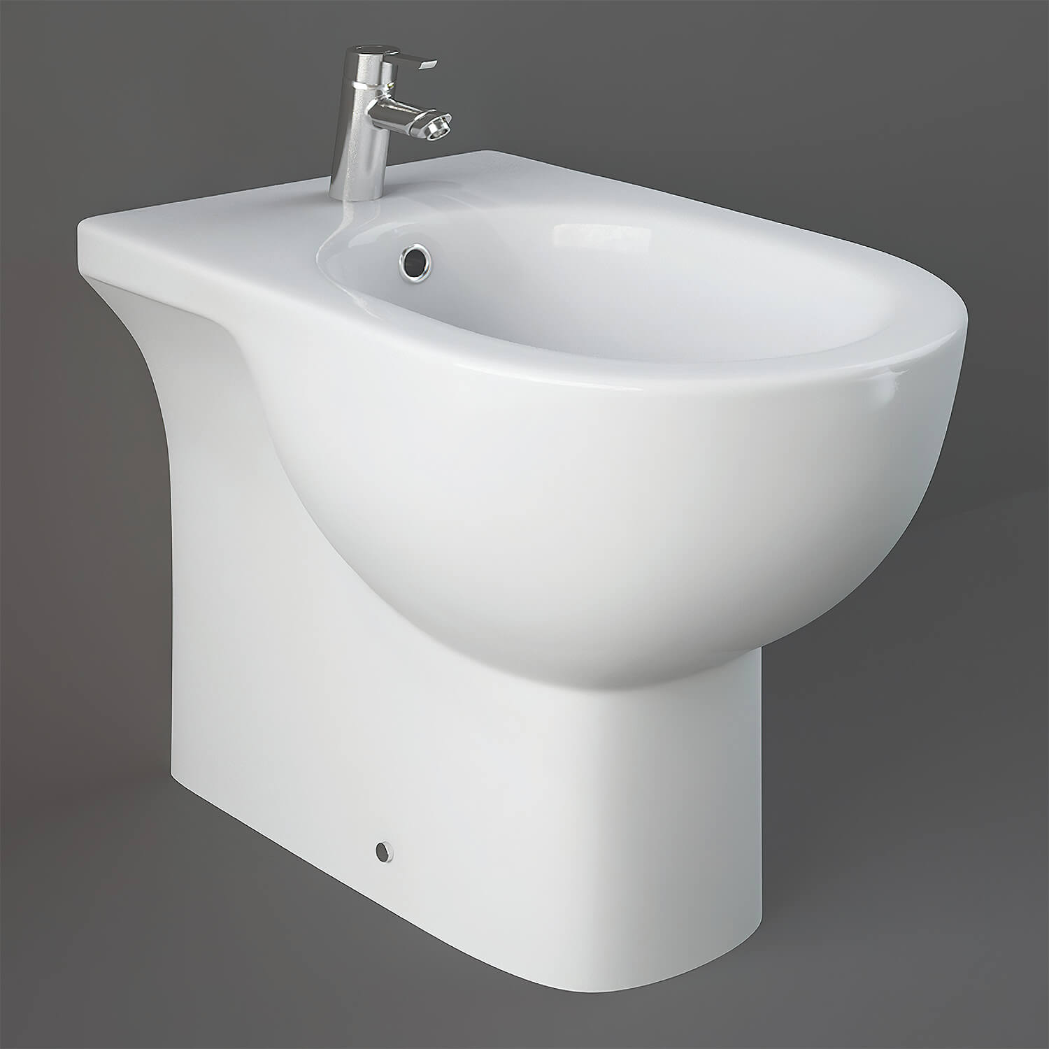 Contemporary white RAK Tonique back-to-wall bidet by Tuskan Tiles, floorstanding design, 360x550mm bathroom fixture.