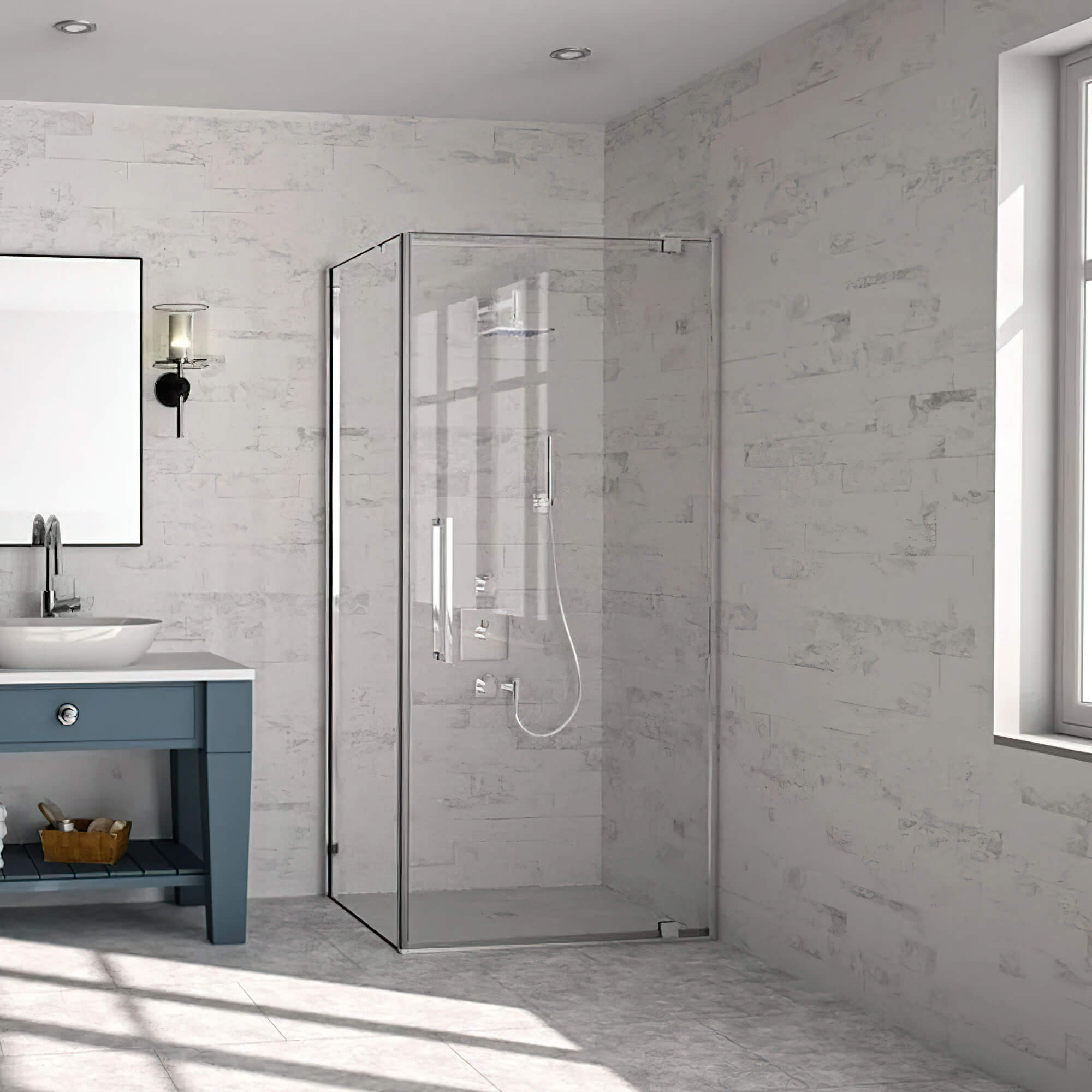Merlyn 10-Series Frameless Pivot Shower Door with Handles - Clear Glass - Reversible