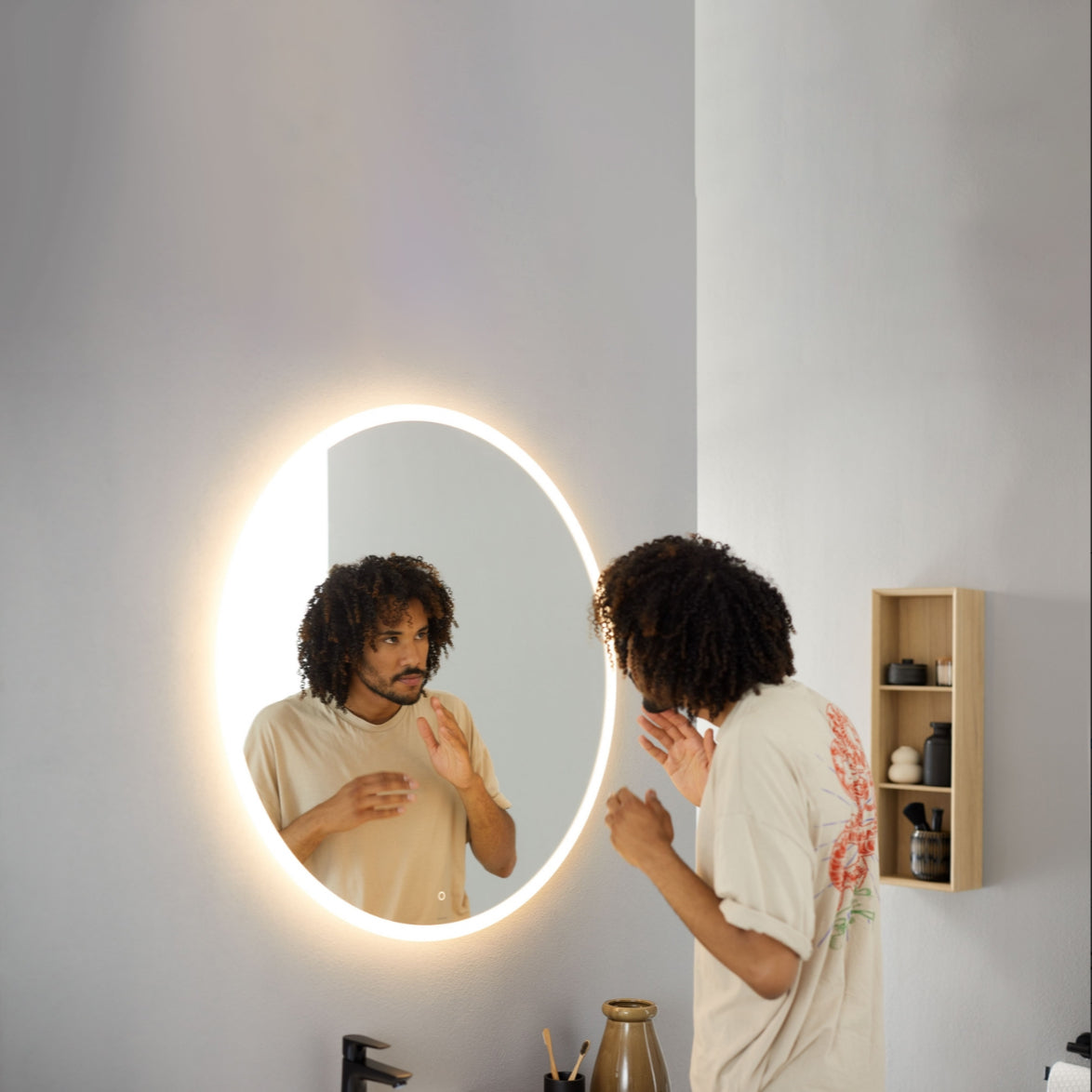Geberit Option Round Backlit Illuminated LED Mirror With Direct And Indirect Lighting