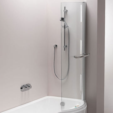 IMEX Arco Universal Frameless Curved Bath Screen with Towel Rail - Pivot - 800 x 1500mm