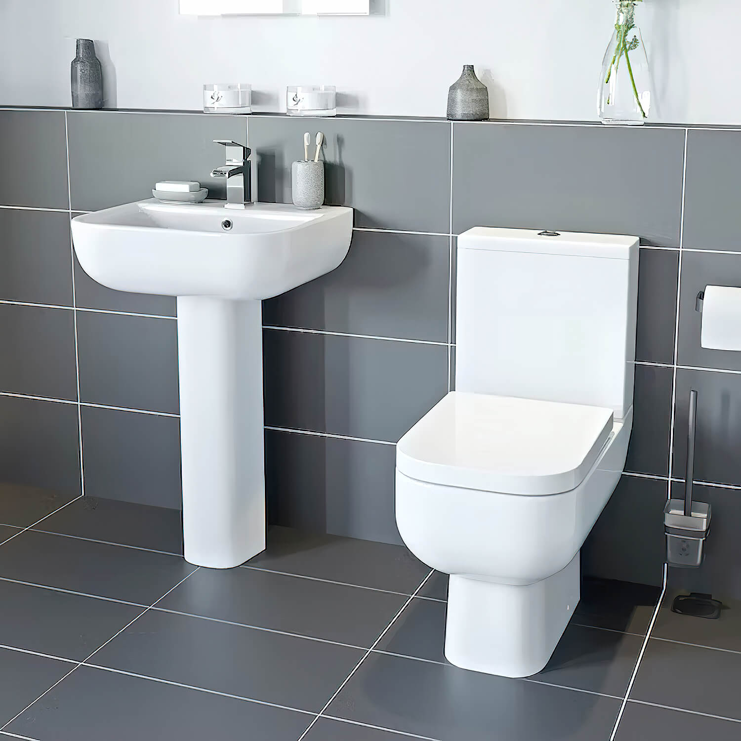White Tuskan Tiles RAK Series-600 contemporary cloakroom suite with sleek design and modern fixtures, displayed in a clean bathroom setting.