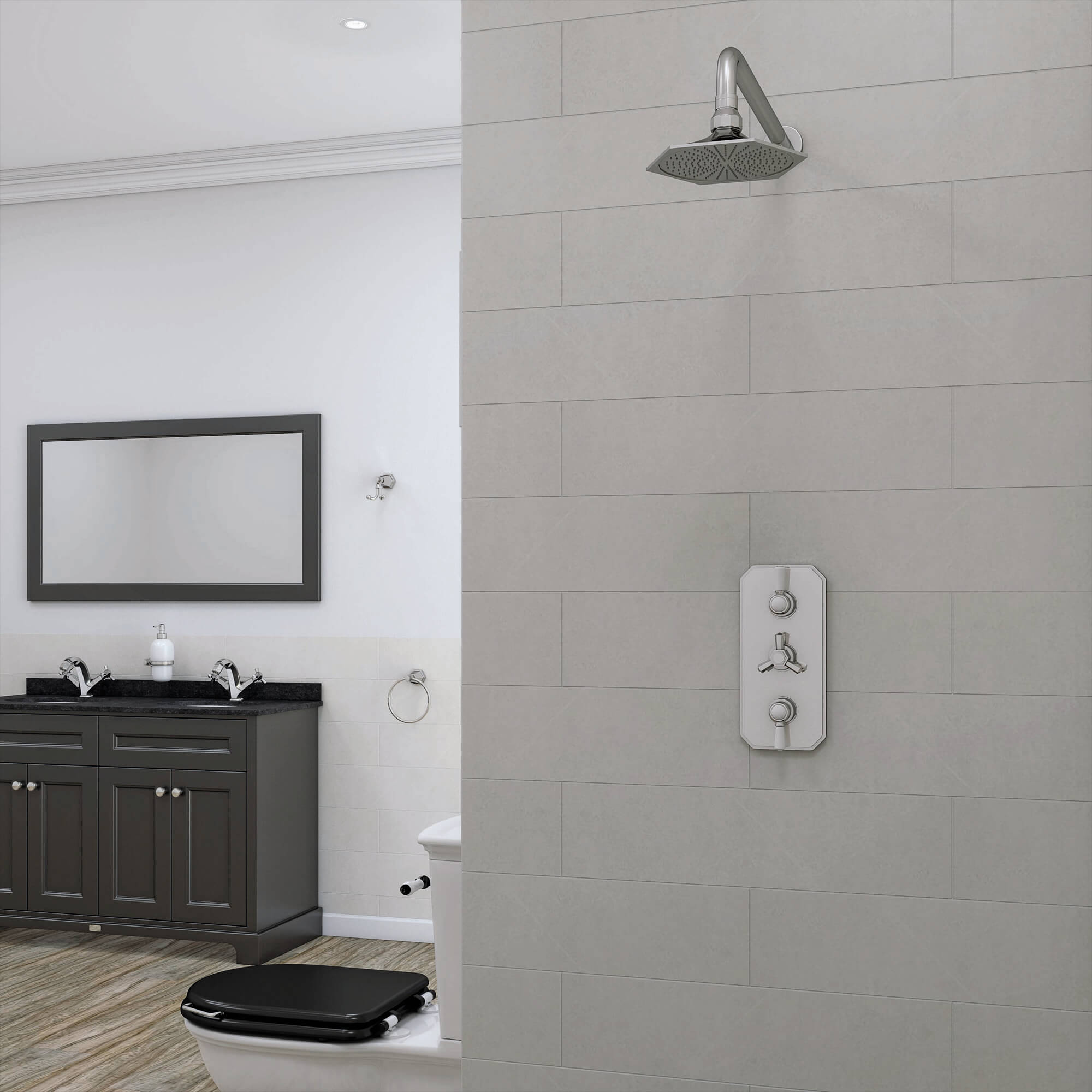 RAK Washington Traditional Fixed Chrome Pentagonal Shower Head with Arm - Single Spray Mode